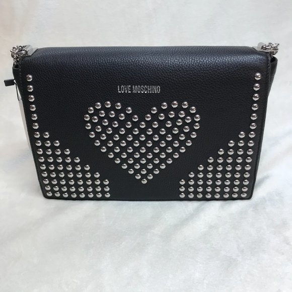 NWT LOVE MOSCHINO Leather Studded Heart Chain Strap Bag - Picture 10 of 10